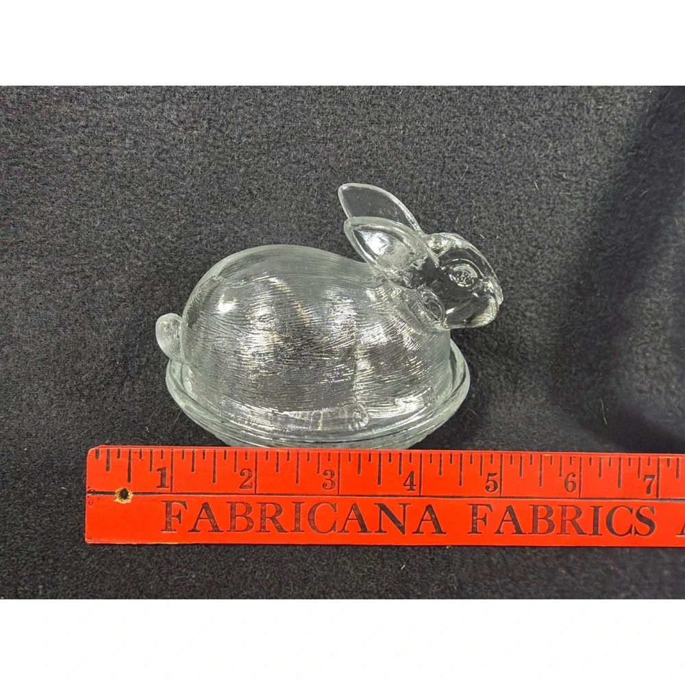 Vintage Clear Pressed Glass Bunny Rabbit on Nest Trinket Dish Easter Candy Box